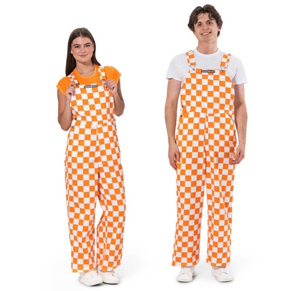 Game Bibs Pants - Orange & White Checkerboard Game Bibs Overalls Tennessee Vols Large Unisex